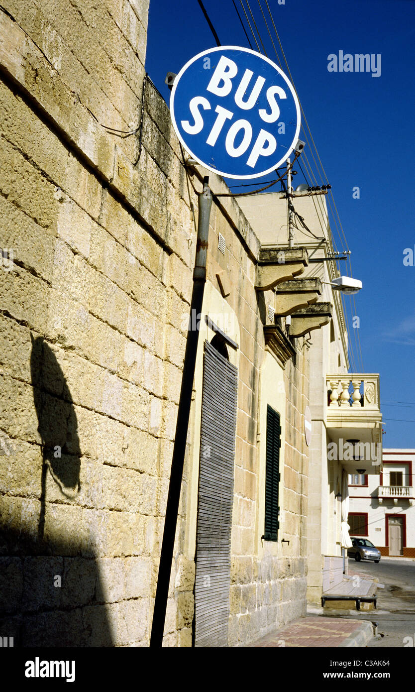 Bus Stop in Xewkija on the Maltese island of Gozo. Stock Photo