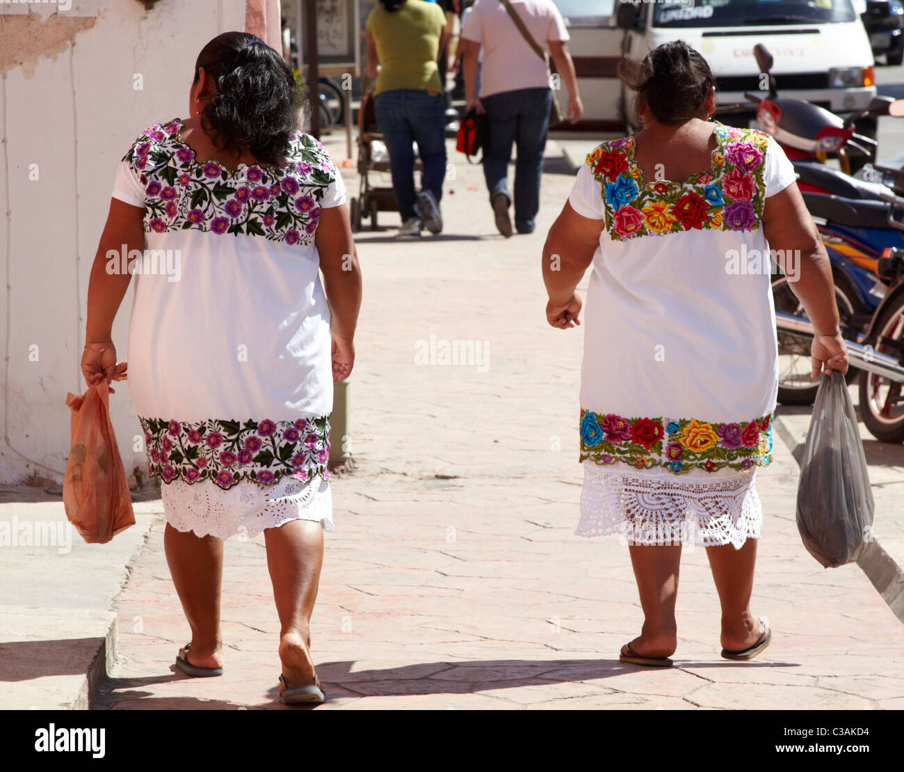 Two Large Mexican Women Valladolid Yucatan Mexico Stock Photo