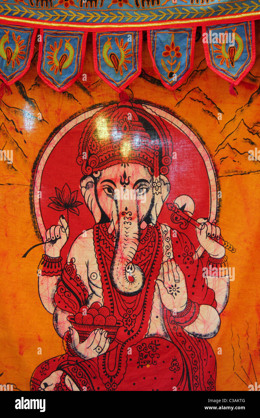 Indian elephant symbol on orange textile sheet handcraft Stock Photo