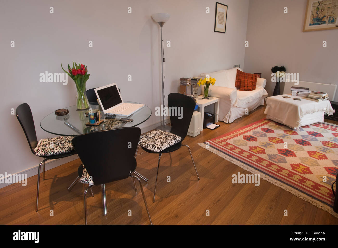 Lounge area of small apartment in Cardiff Bay Stock Photo