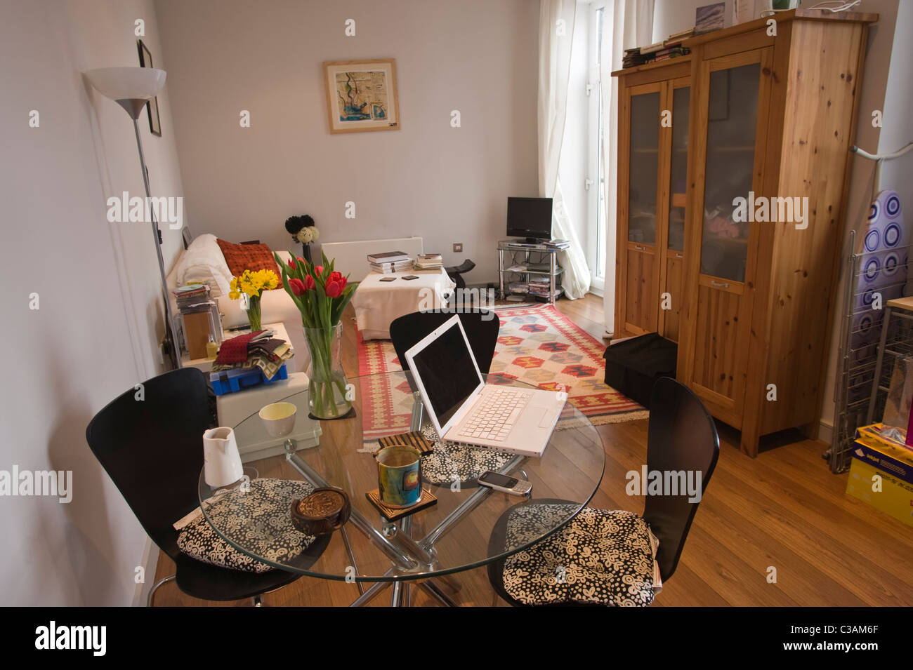 Lounge area of small apartment in Cardiff Bay Stock Photo