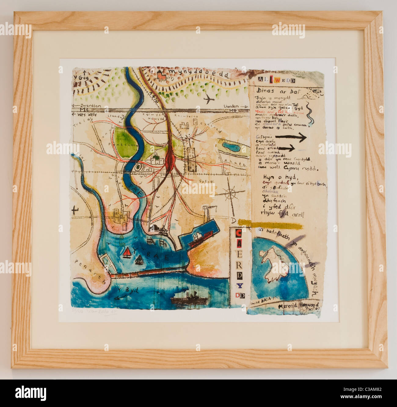 Limited edition print by Welsh artist Iwan Bala hanging on wall of