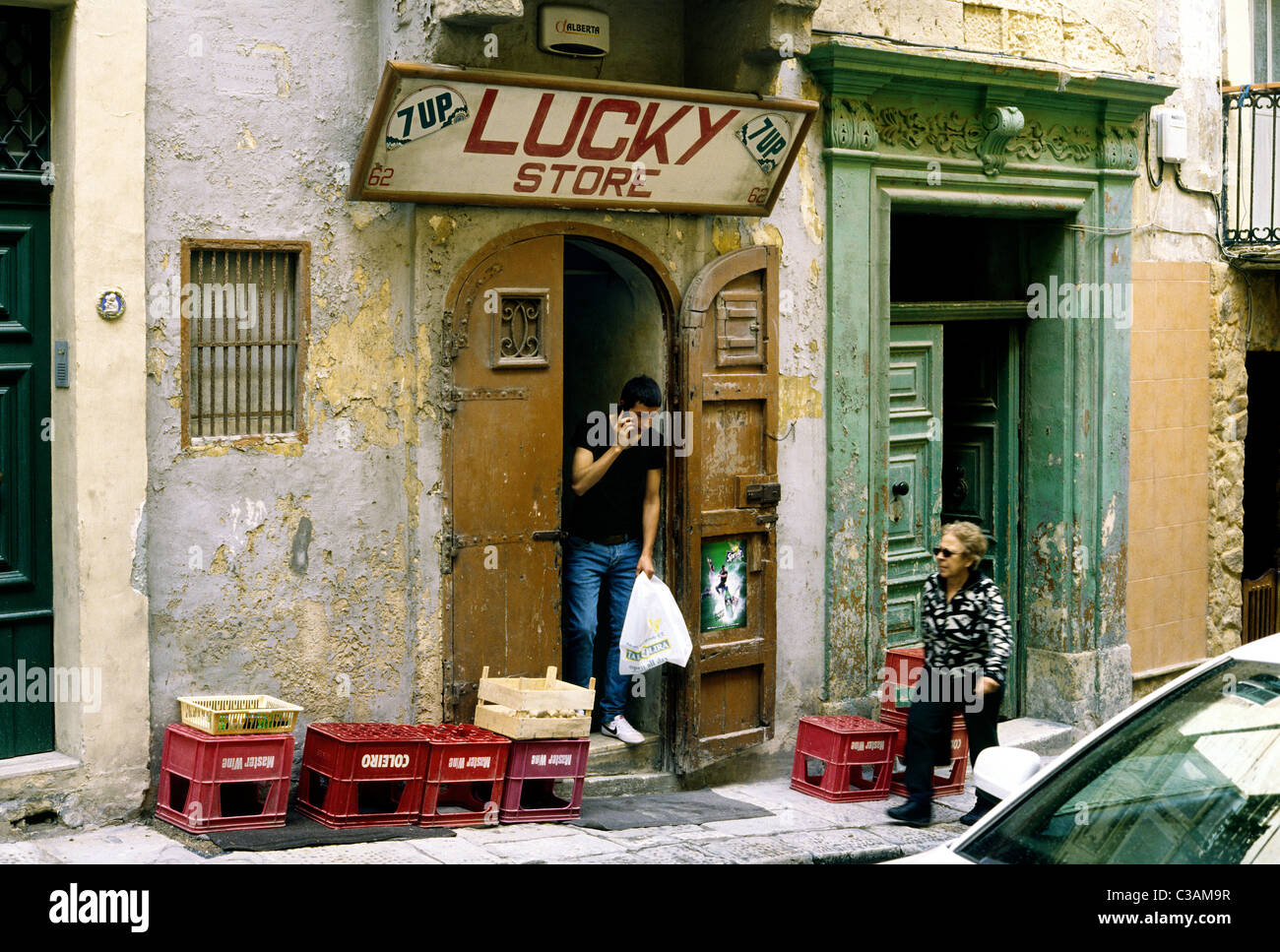 Lucky Store, a grocery store in the Maltese capital of Valletta. Stock Photo