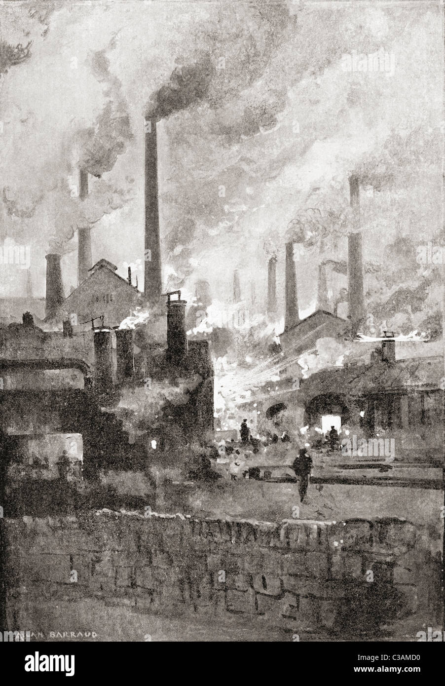 Smoking steel mills in Sheffield, South Yorkshire, England in the late19th century. Stock Photo