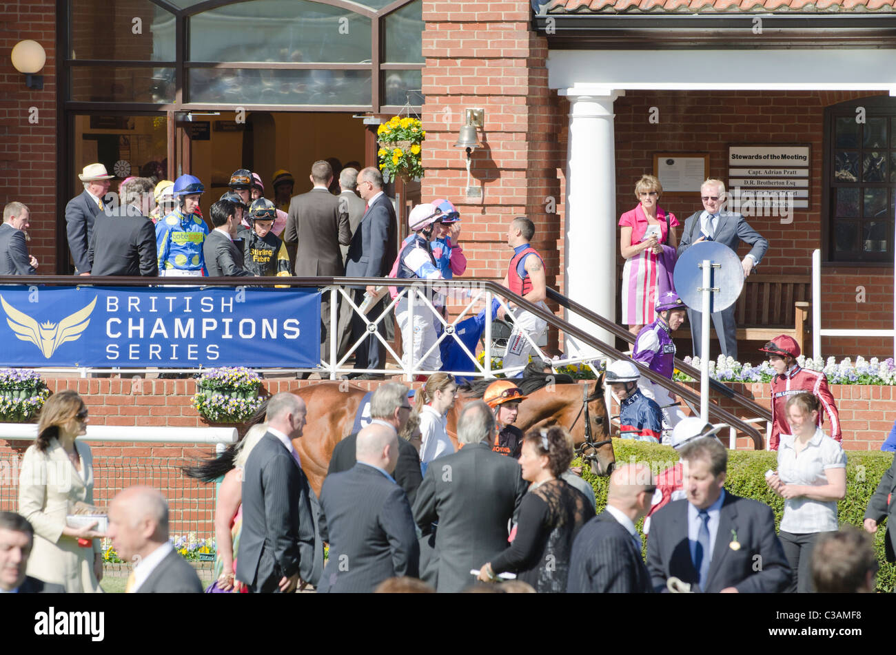 Frankie Dettori climbs steps of weighing room after winning QIPCO 1000 Guineas Stakes 2011 Newmarket Stock Photo