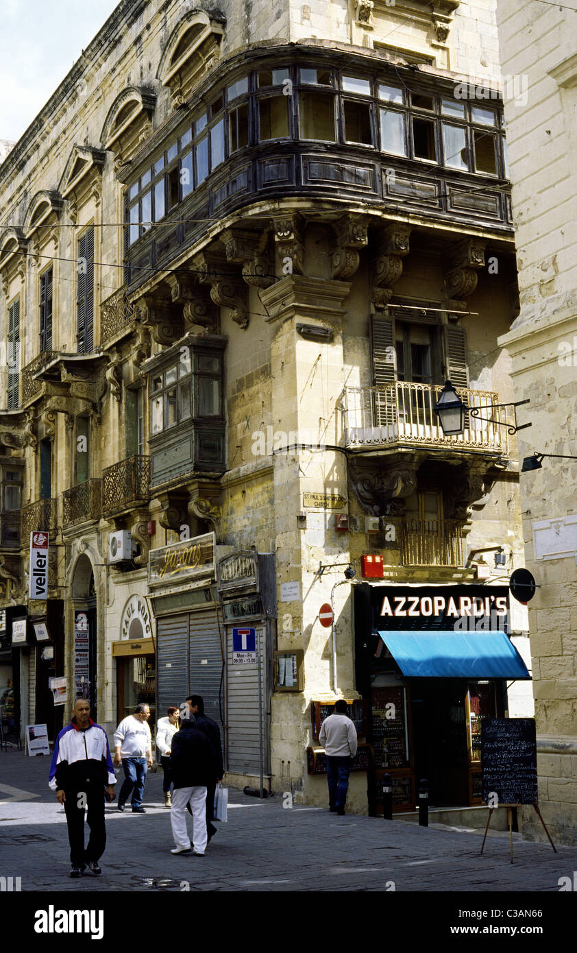 View of Merchant's Street (Triq il-Mercanti) in the Maltese capital of Valletta. Stock Photo
