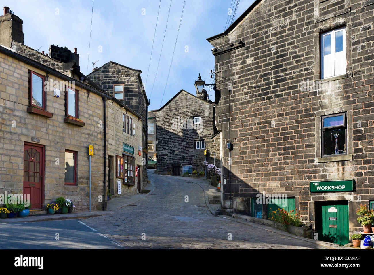 The centre of the village of Heptonstall, near Hebden Bridge, West Yorkshire, UK Stock Photo
