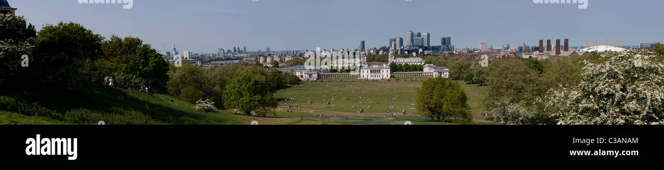 View from Greenwich Observatory London skyline Panoramic Shot Very Hi Res Stock Photo