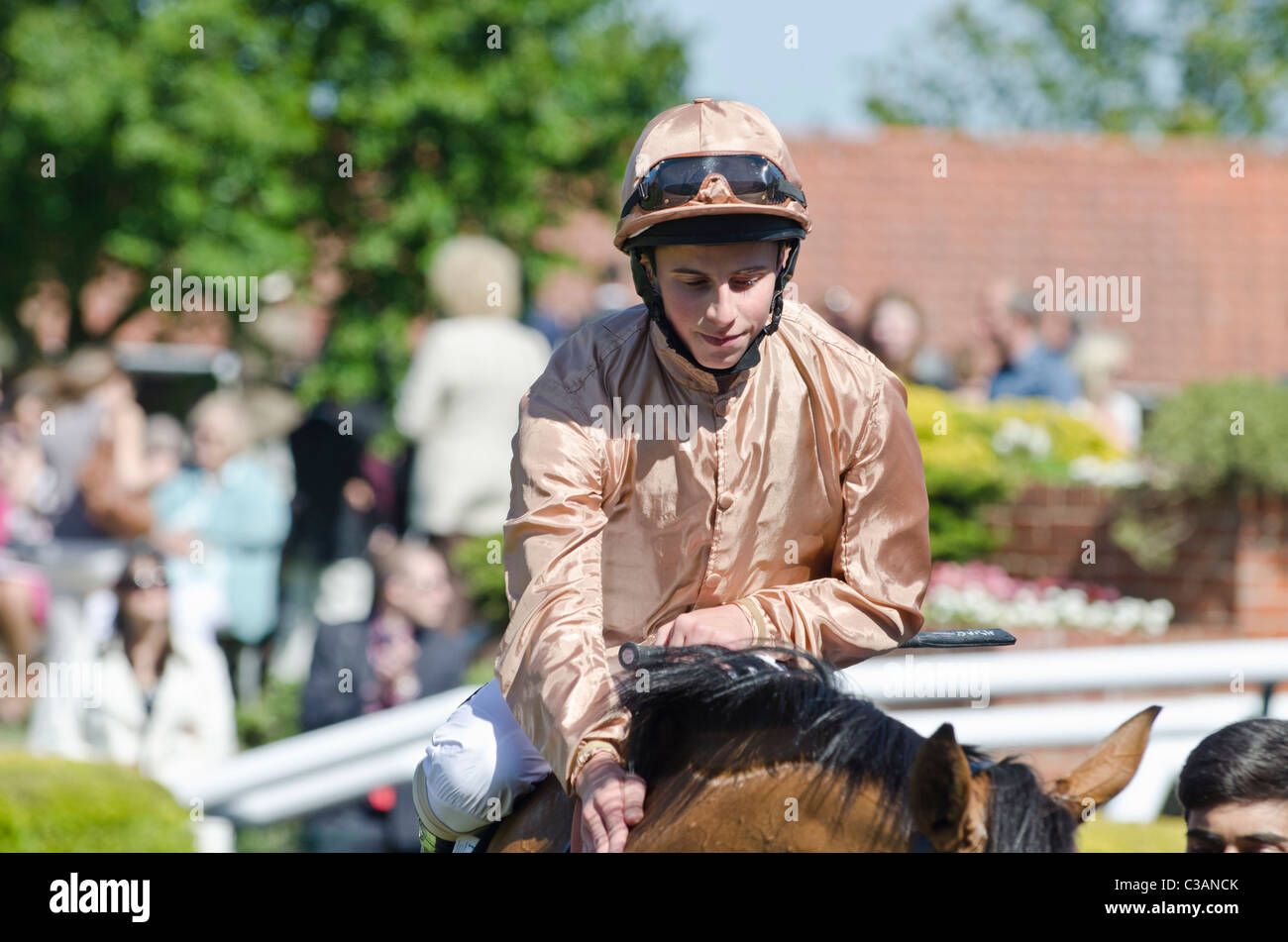 William Buick riding in parade ring 'I'm a Dreamer ' winner of  Quatar Bloodstock Dahlia Stakes 2011 Newmarket races Suffolk Uk Stock Photo