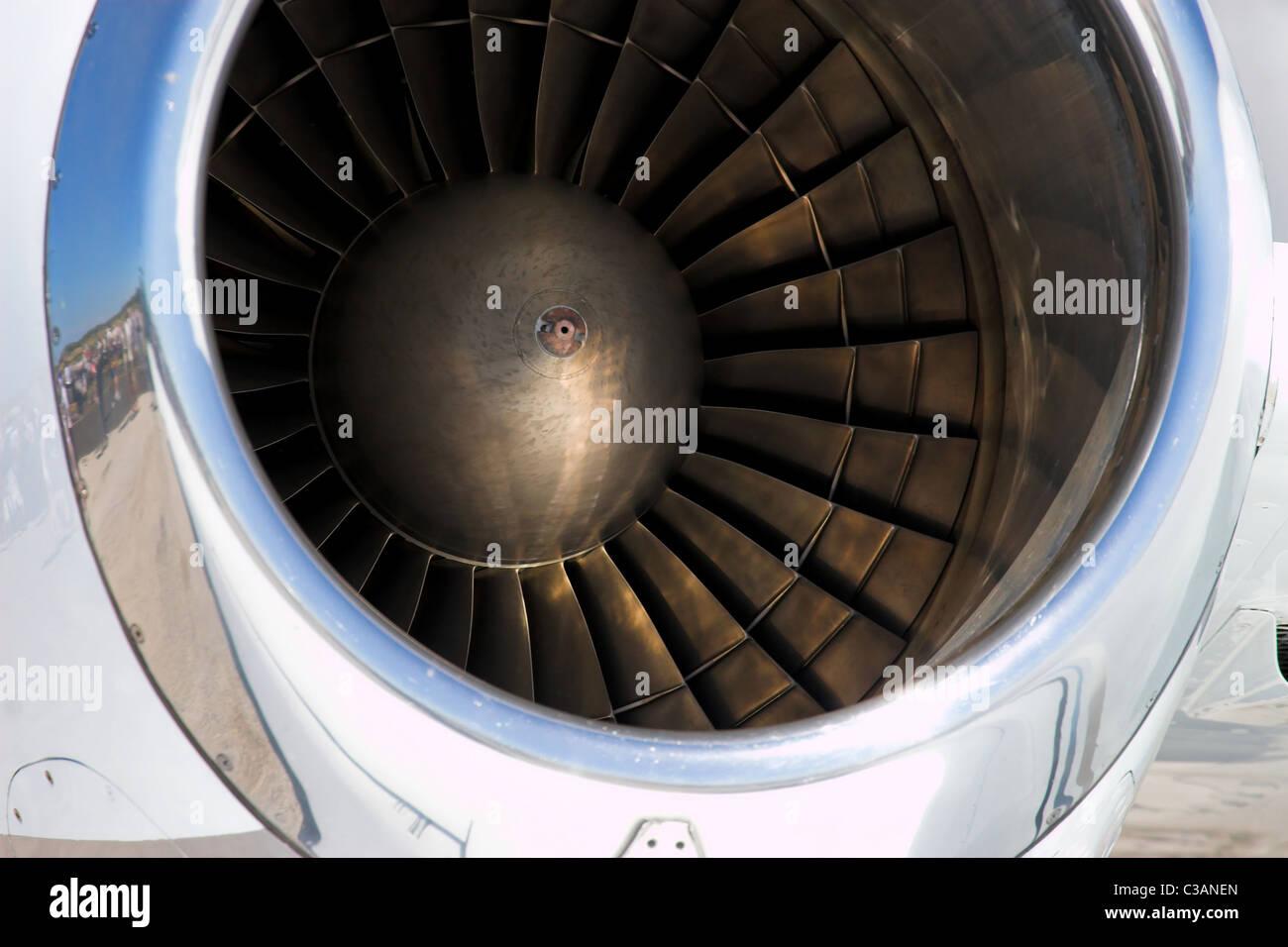 Close up of the fan blades inside a jet engine Stock Photo Alamy