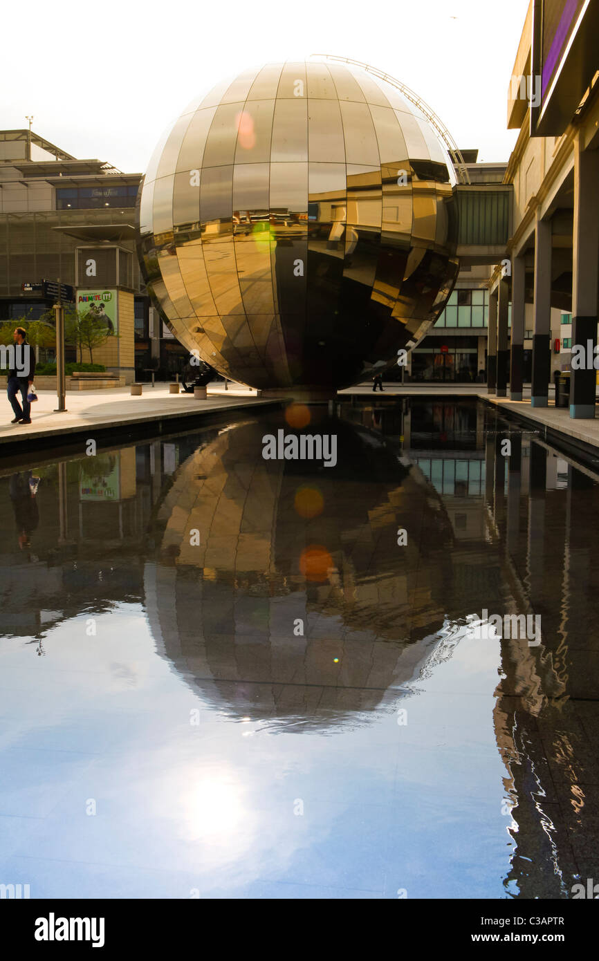 The reflective mirror sphere in Millennium Square, Bristol Stock Photo