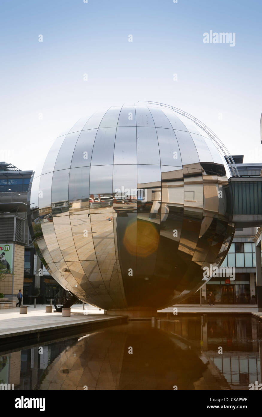 The reflective mirror sphere in Millennium Square, Bristol Stock Photo