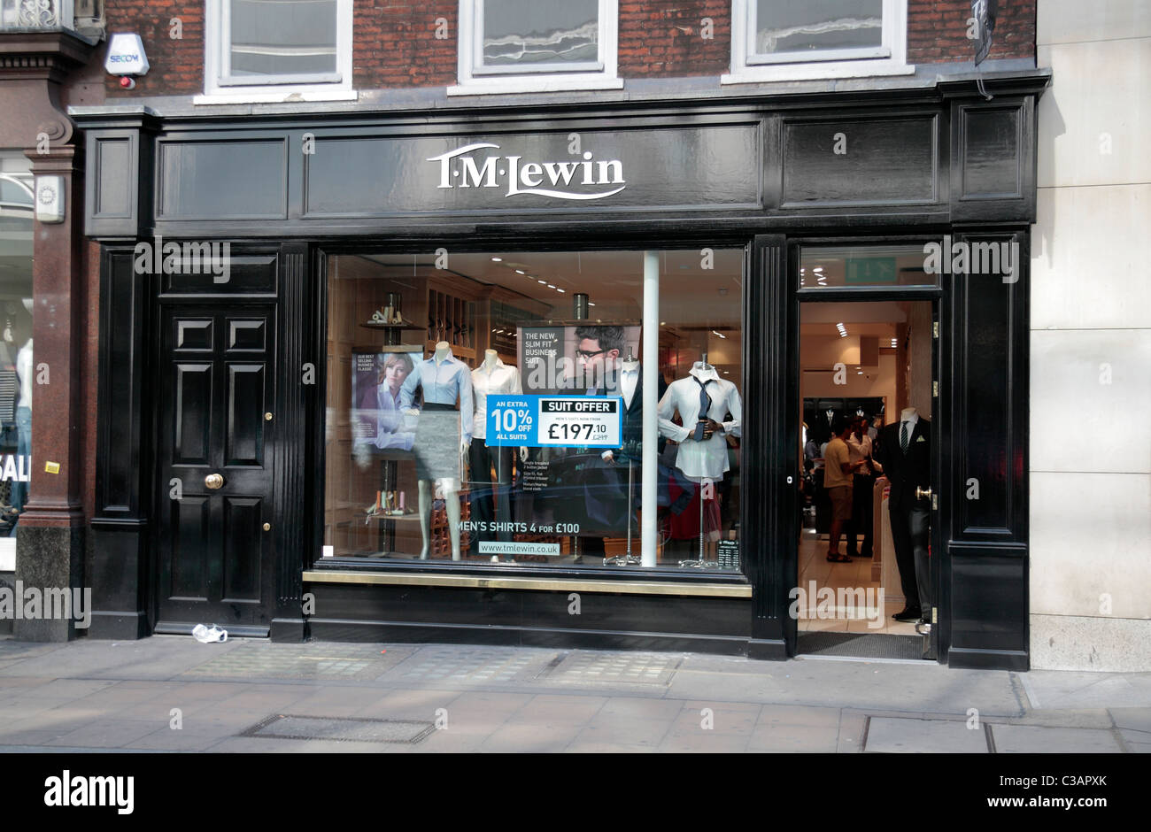 The shop front and entrance to the T M Lewin shirtmaker's and outfitters on New Bond Street, London. Apr 2011 Stock Photo