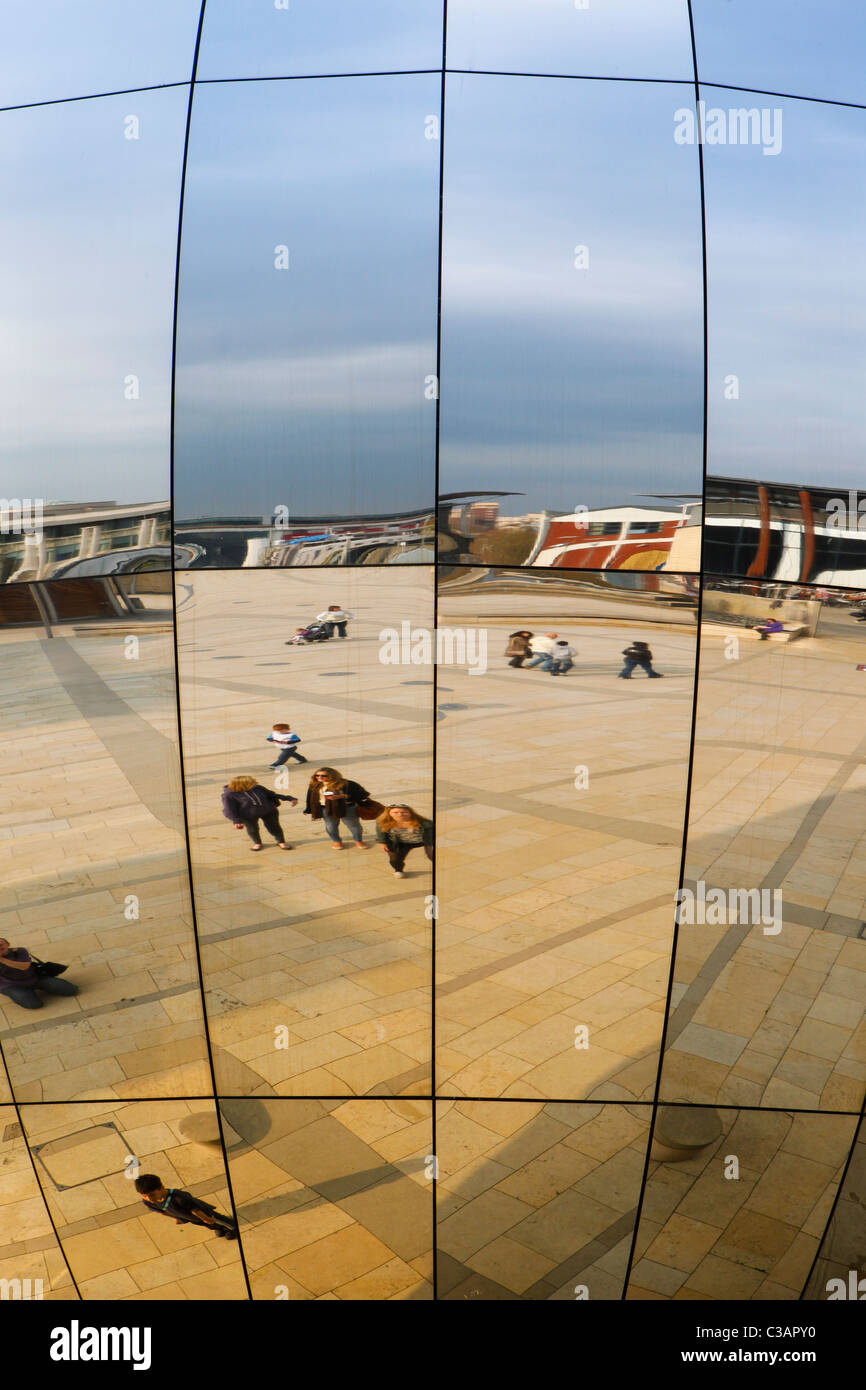 The reflective mirror sphere in Millennium Square, Bristol Stock Photo