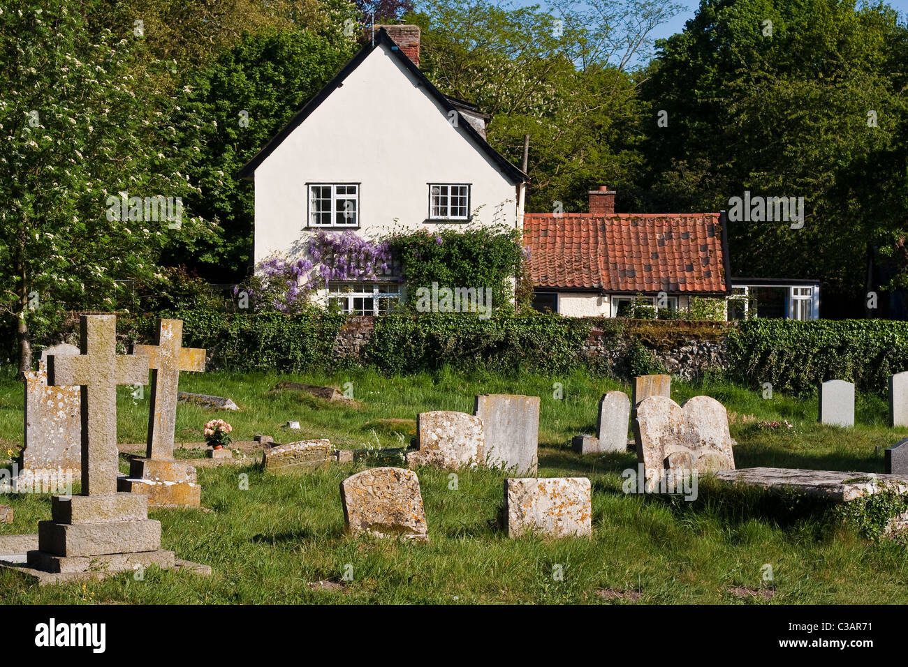House behind a graveyard in Great Livermere, Suffolk Stock Photo Alamy