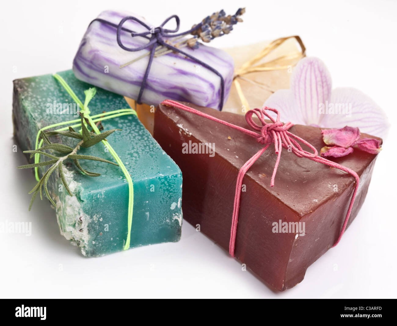 Range of different soaps on a white background Stock Photo Alamy