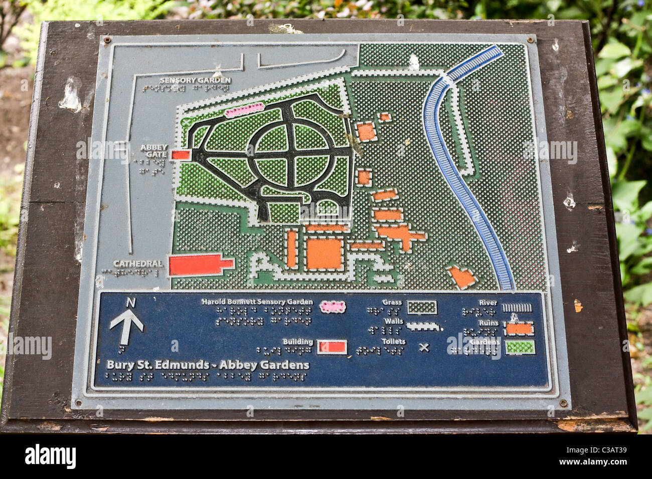 Braille map and guide in the Abbey Gardens, Bury St Edmunds Stock Photo