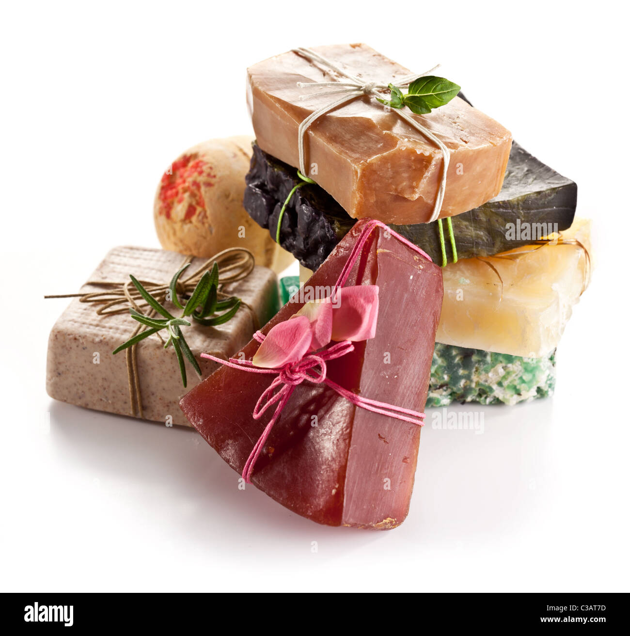 Range of different soaps on a white background Stock Photo Alamy