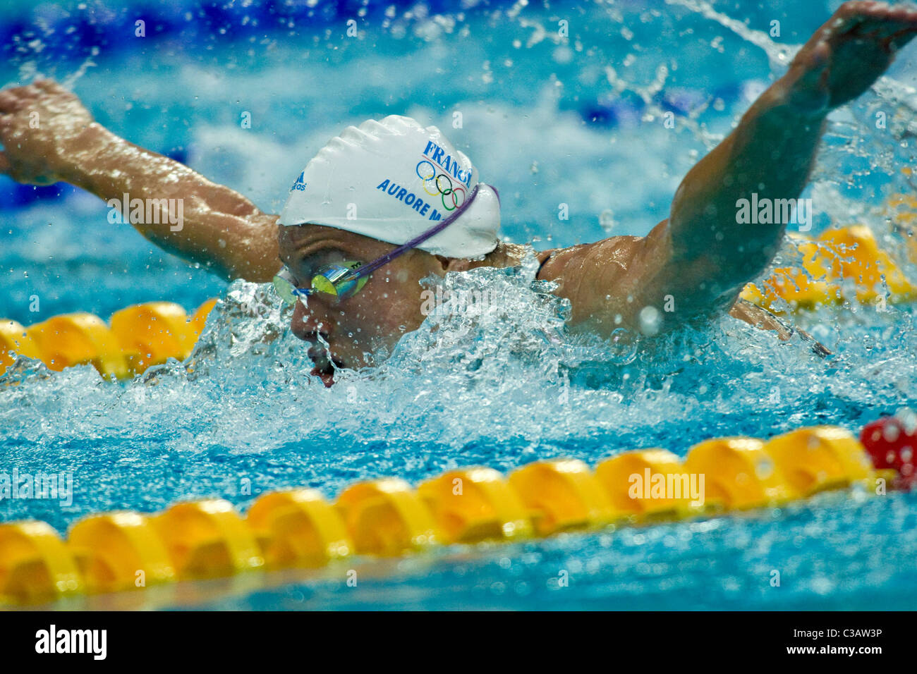 Aurore Mongel (FRA) competing in the 200m butterfly swimming