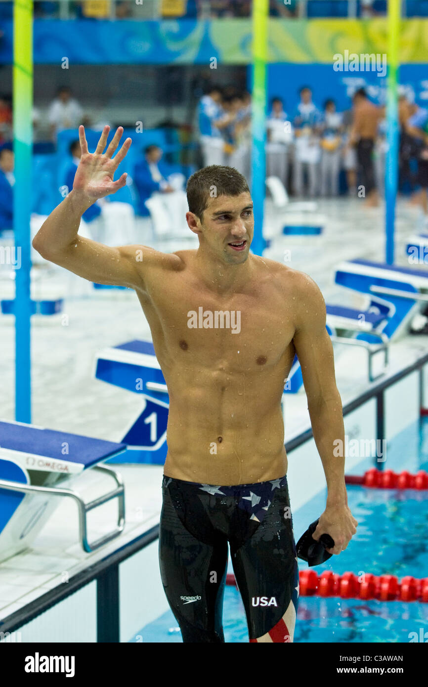 Michael Phelps (USA) after winning the gold medal and