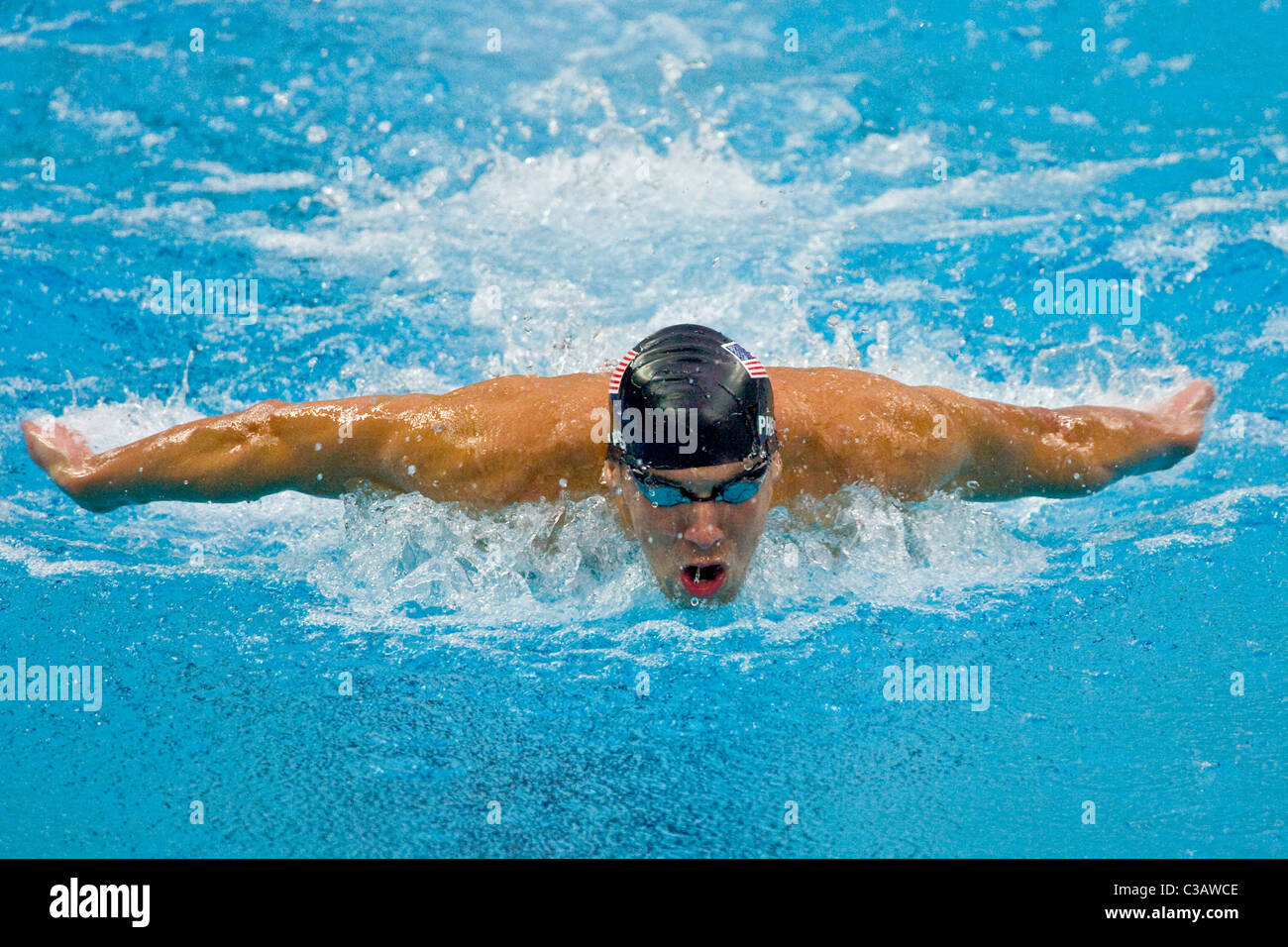 Michael Phelps (USA) swimming in the 200IM semi final at the 2008 Olympic Summer Games, Beijing, China Stock Photo