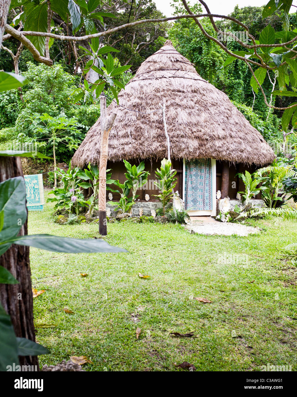 Lifou Island New Caledonia traditional house with grass thatching