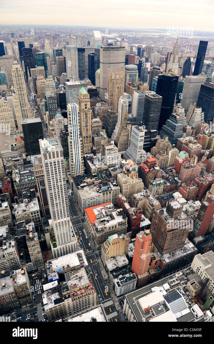 Manhattan skyline with New York City skyscrapers aerial view Stock ...