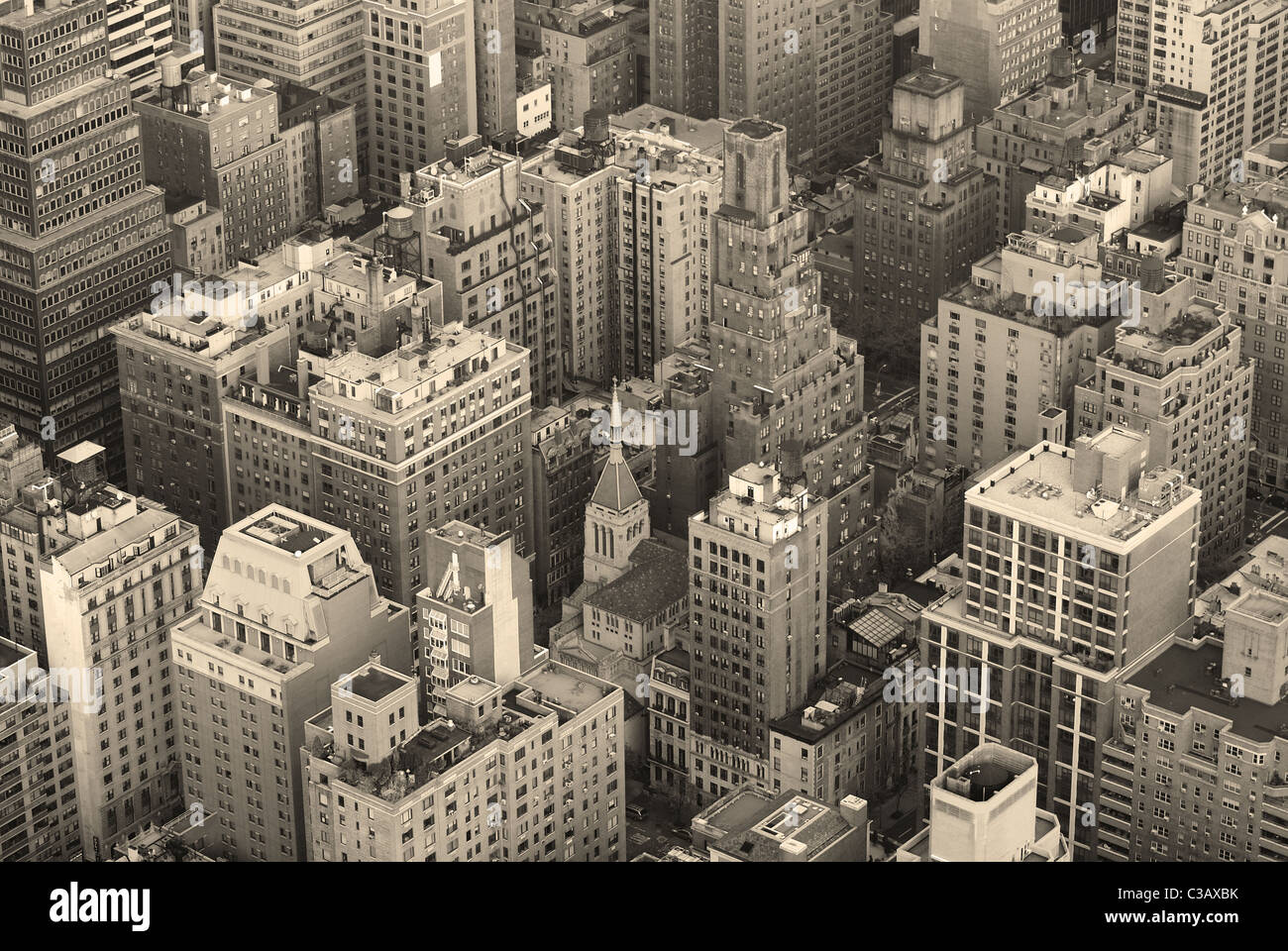New York City Manhattan skyline aerial view black and white with ...