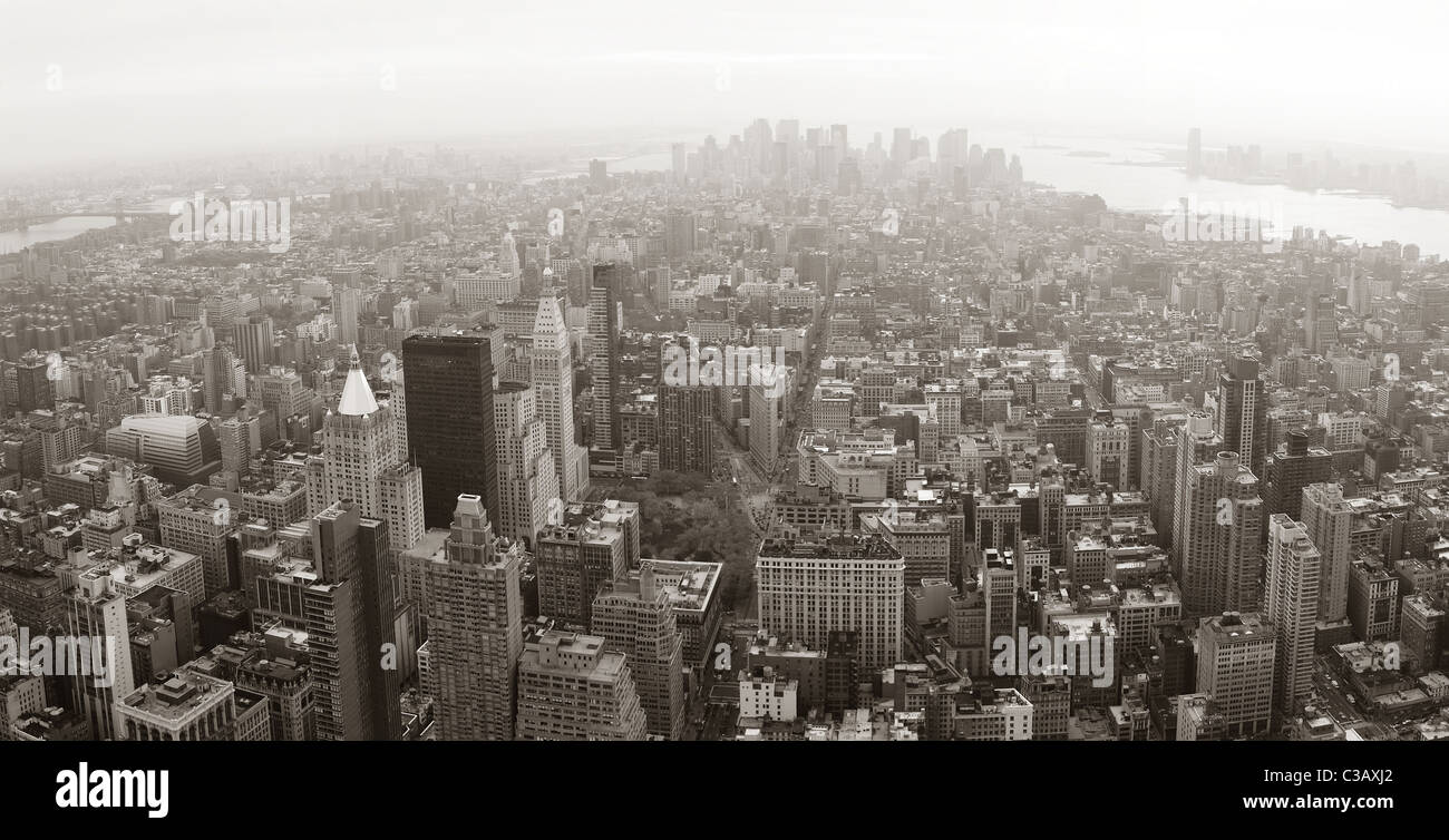 New York City Manhattan skyline aerial view panorama black and white ...