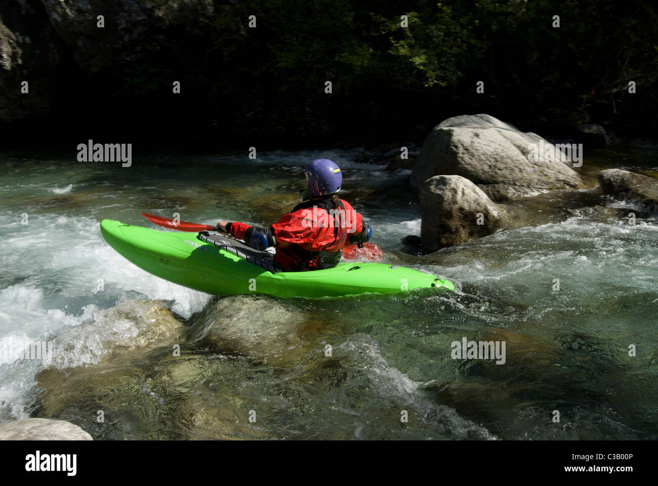 Wild water kayaking in Corsica, France, Europe Stock Photo