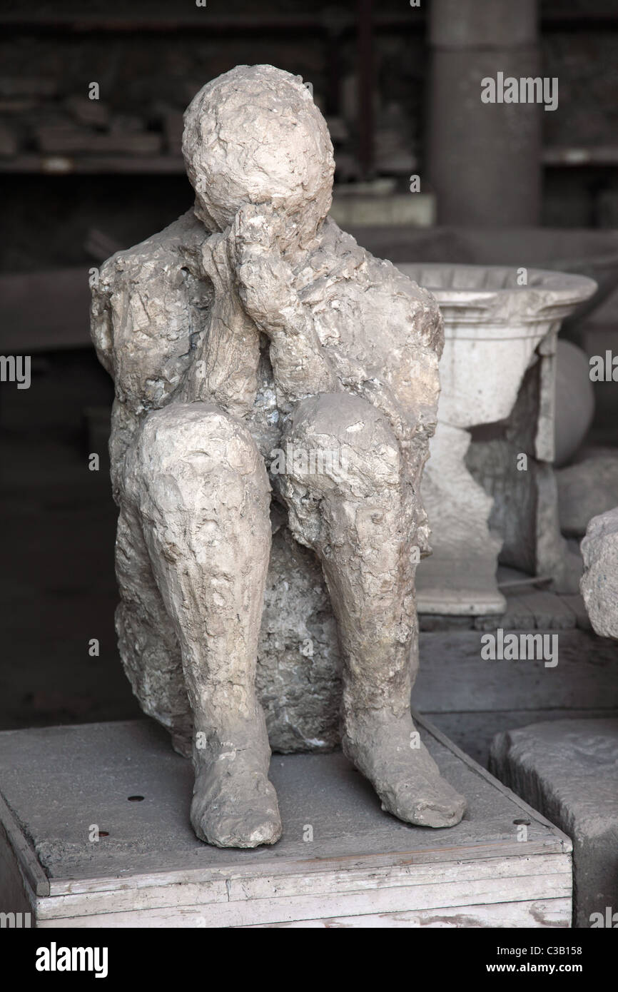 Close up of a plaster cast of a citizen of Pompeii, Naples, Italy Stock Photo