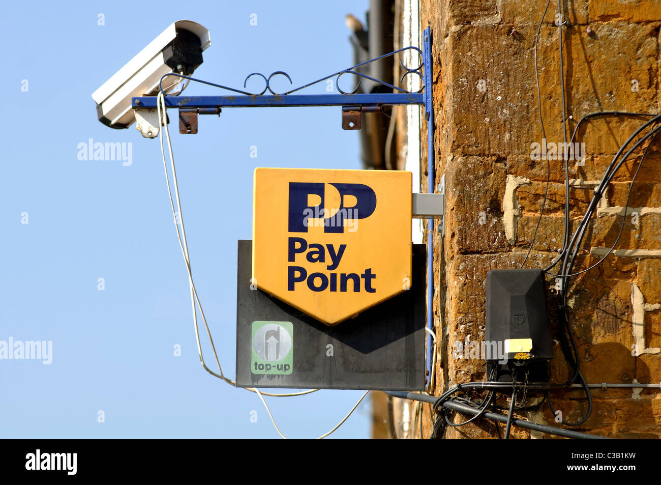 Pay Point sign outside village shop Stock Photo