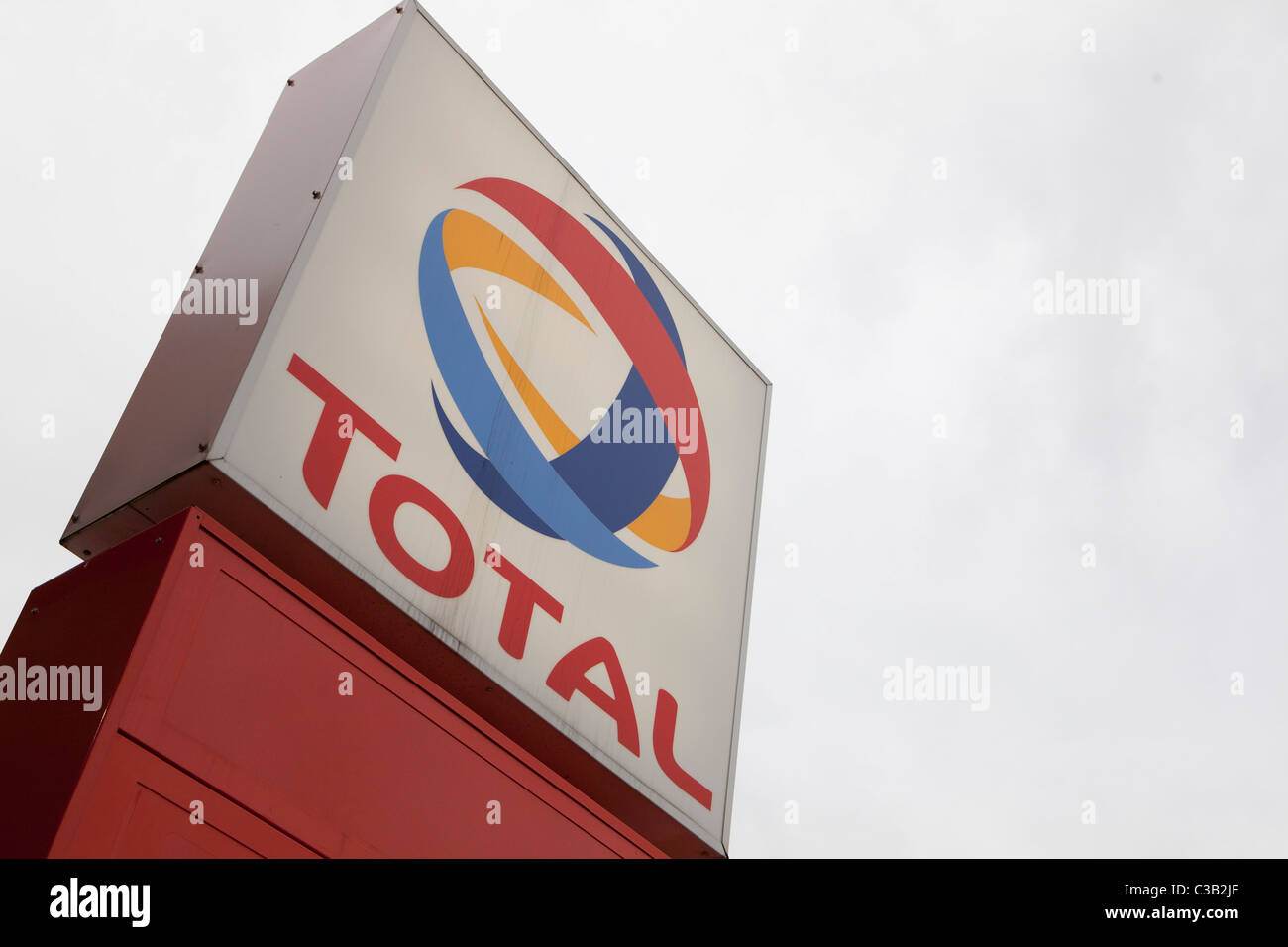 Total sign outside a petrol station. Stock Photo