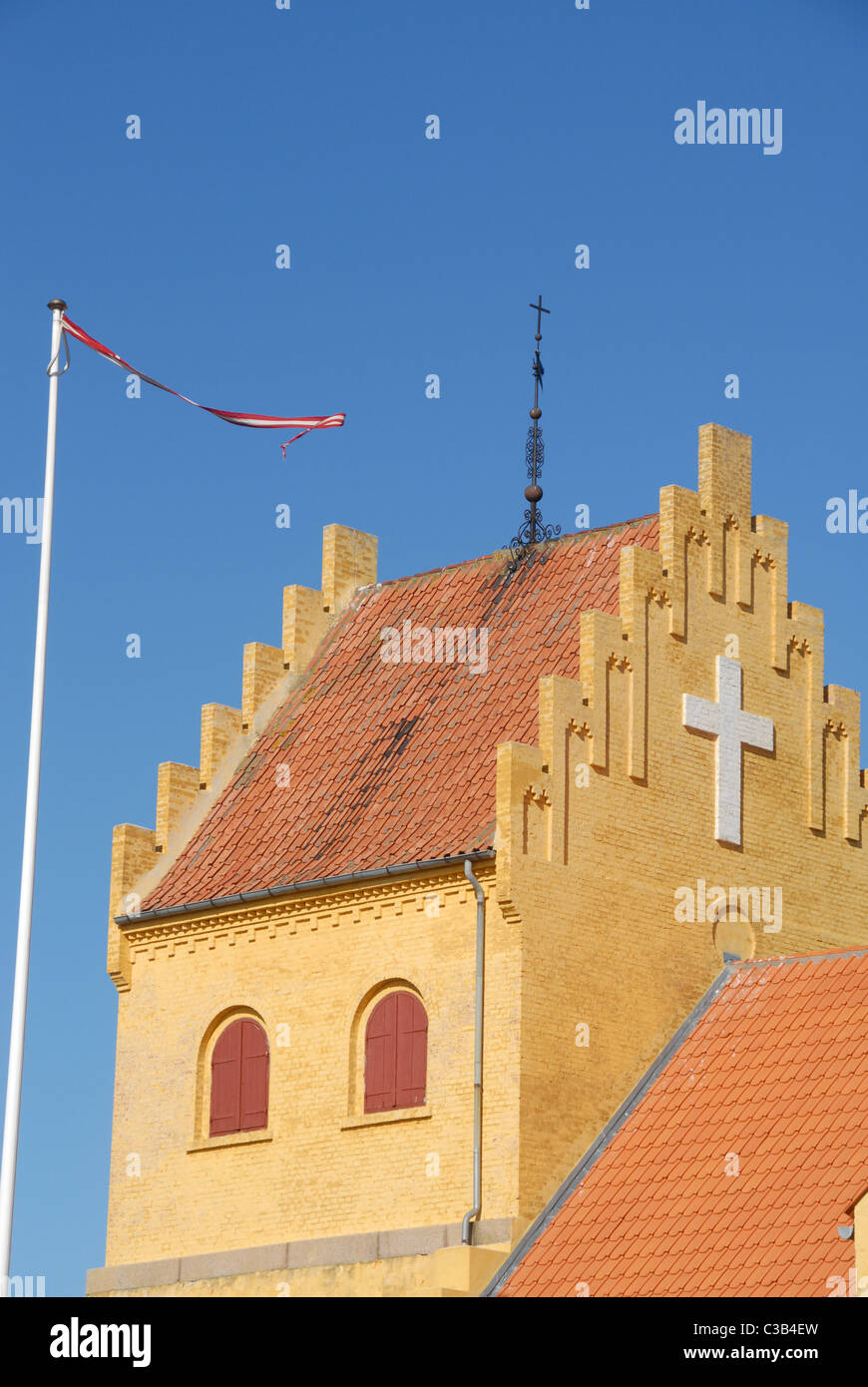 The church of Allinge on the north-eastern coast of the Danish island of Bornholm in the Baltic Sea Stock Photo