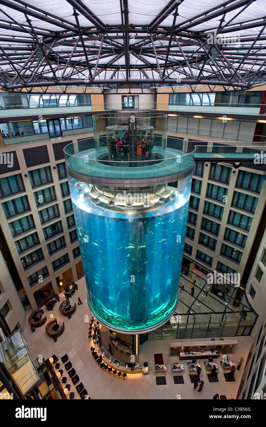 The AquaDom in the Sealife Center at the Radisson SAS Hotel, Berlin, Germany Stock Photo