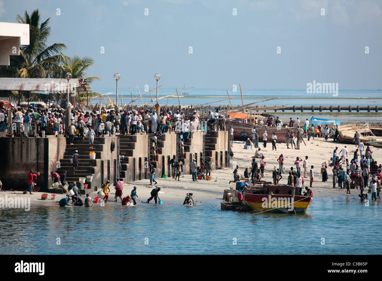 Crowds waiting for local ferries in Dar Es Salaam. Stock Photo