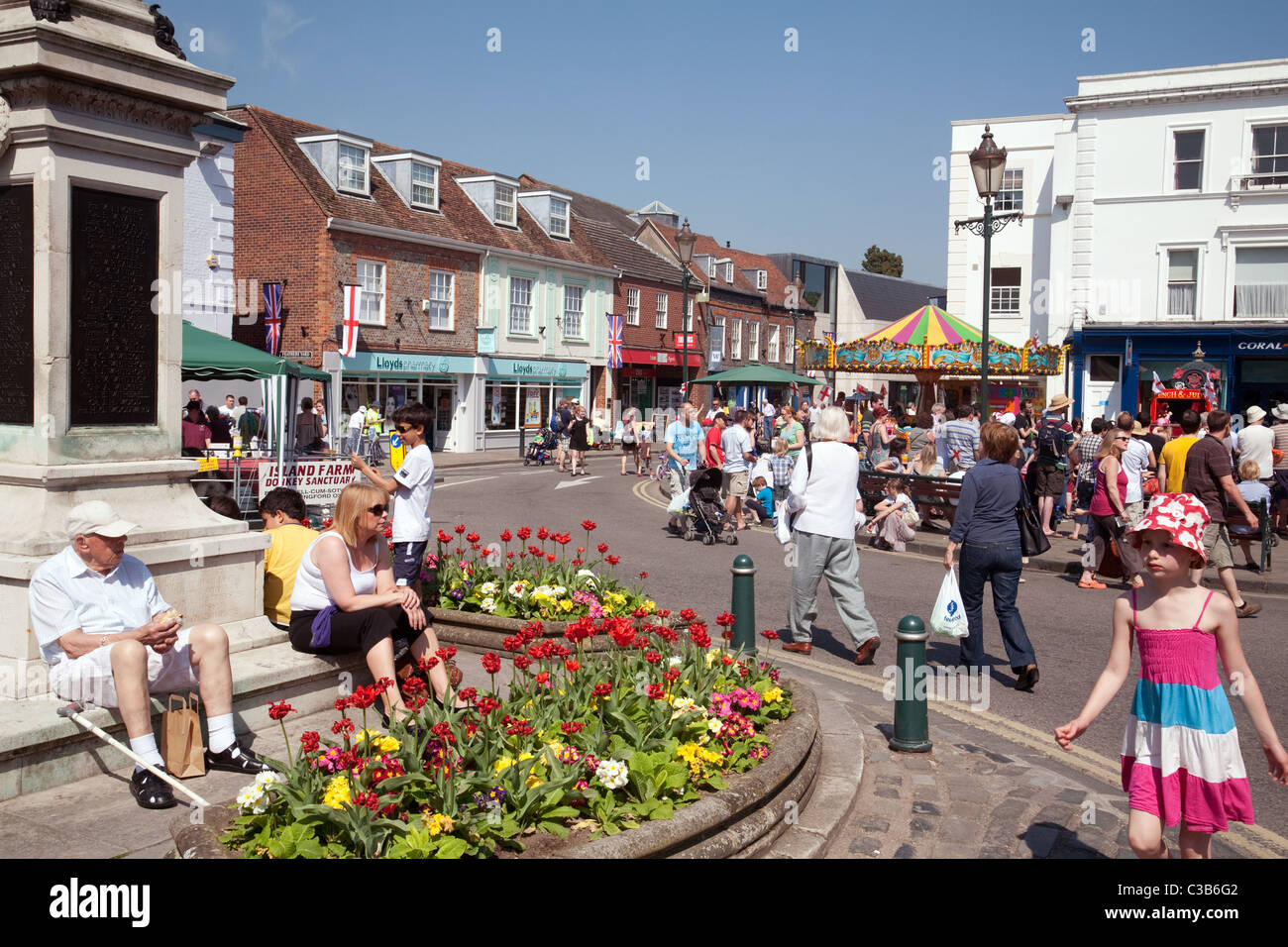 Street scene at a town fair, Wallingford Town centre, Oxfordshire UK Stock Photo