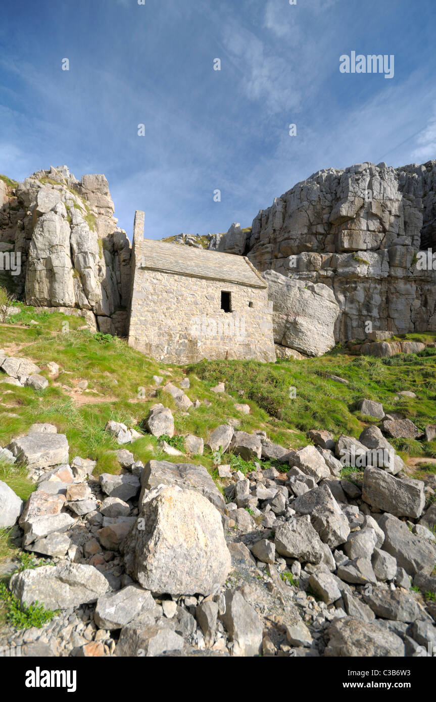 Ancient chapel of St Goven in amongst the cliffs in pembrokeshire coast national park in south west Wales Stock Photo