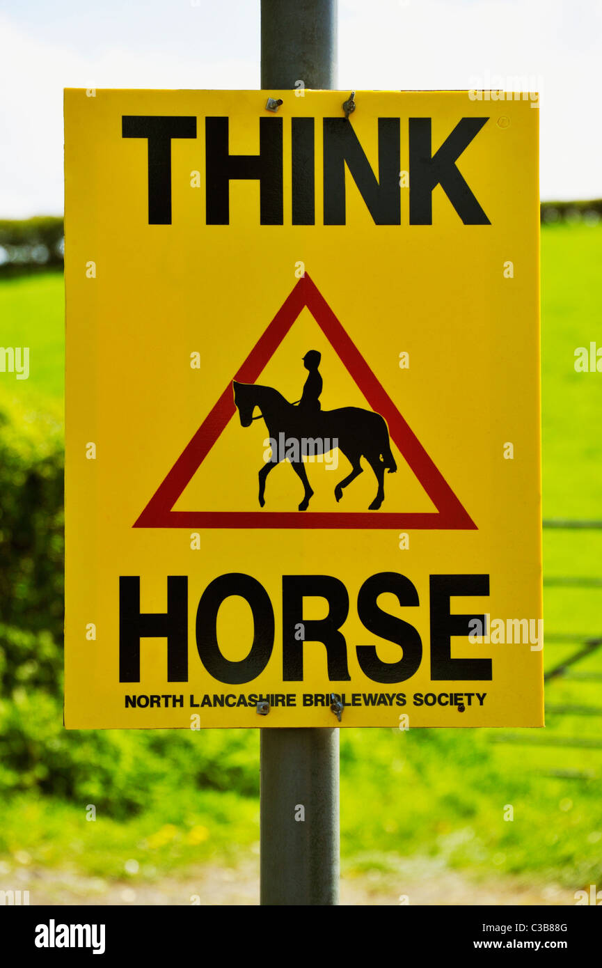 'THINK HORSE', horseriding safety poster. North Lancashire Bridleways Society. Stock Photo