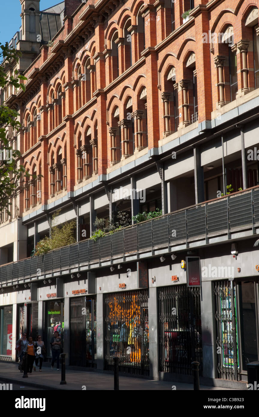 Contemporary retail units along Oldham Street part of the Northern