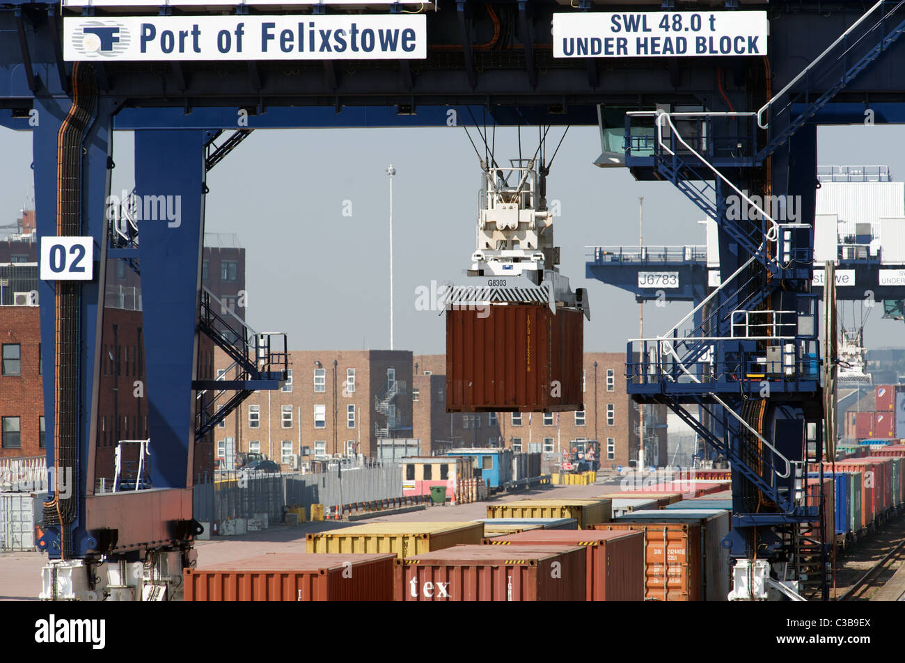 South rail freight terminal, port of Felixstowe, Suffolk, UK. Stock Photo