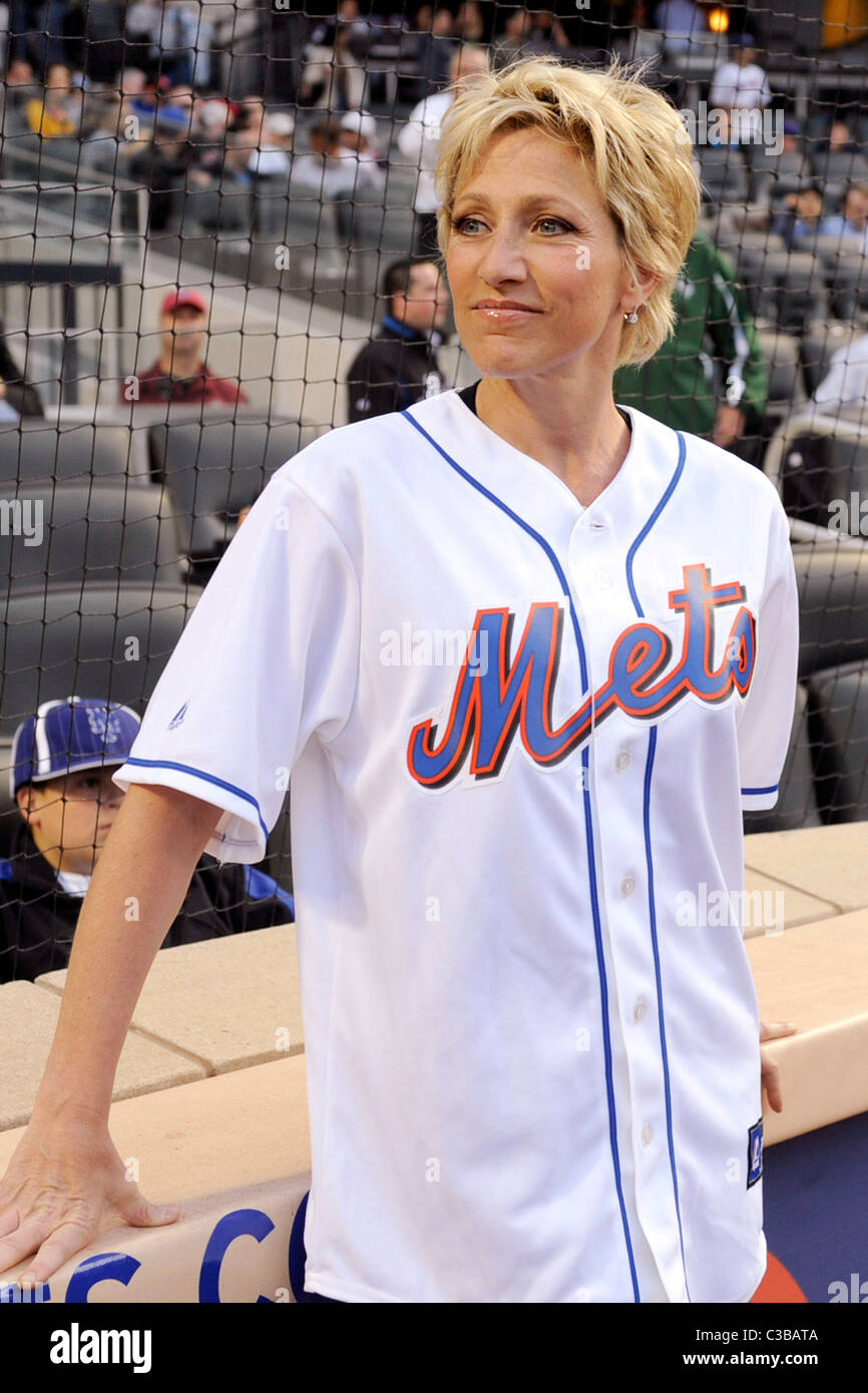 Actress and Brooklyn native Edie Falco threw out the ceremonial first pitch before the Mets game at Citi Field Queens, New York Stock Photo