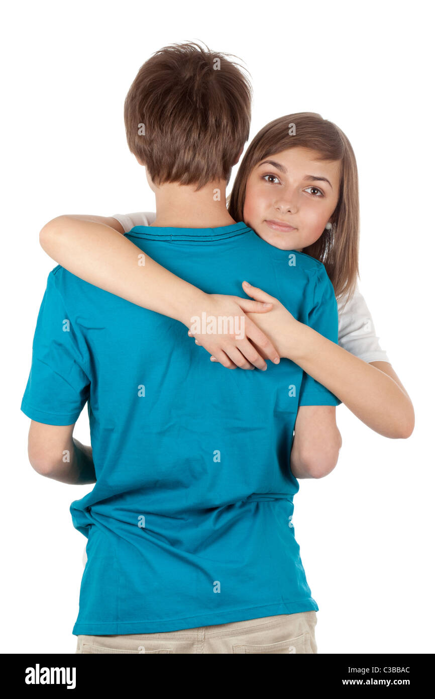 girl hugging guy isolated on white background Stock Photo Alamy