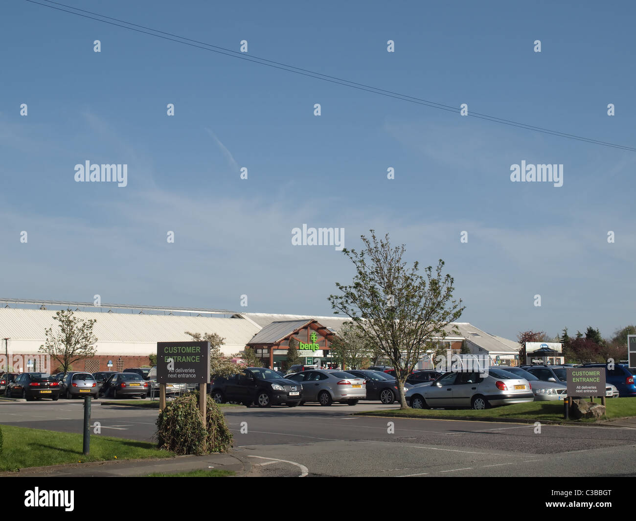 The entrance and car park of Bents Garden Centre, Glazebury, Warrington
