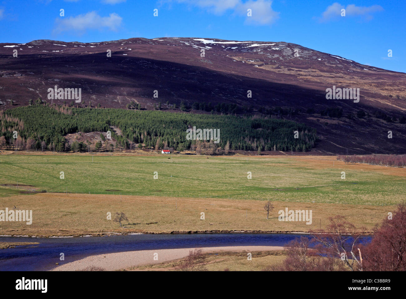 A view across the Dee Valley to Carn na Drochaide, near Braemar, Aberdeenshire, Scotland, United Kingdom. Stock Photo