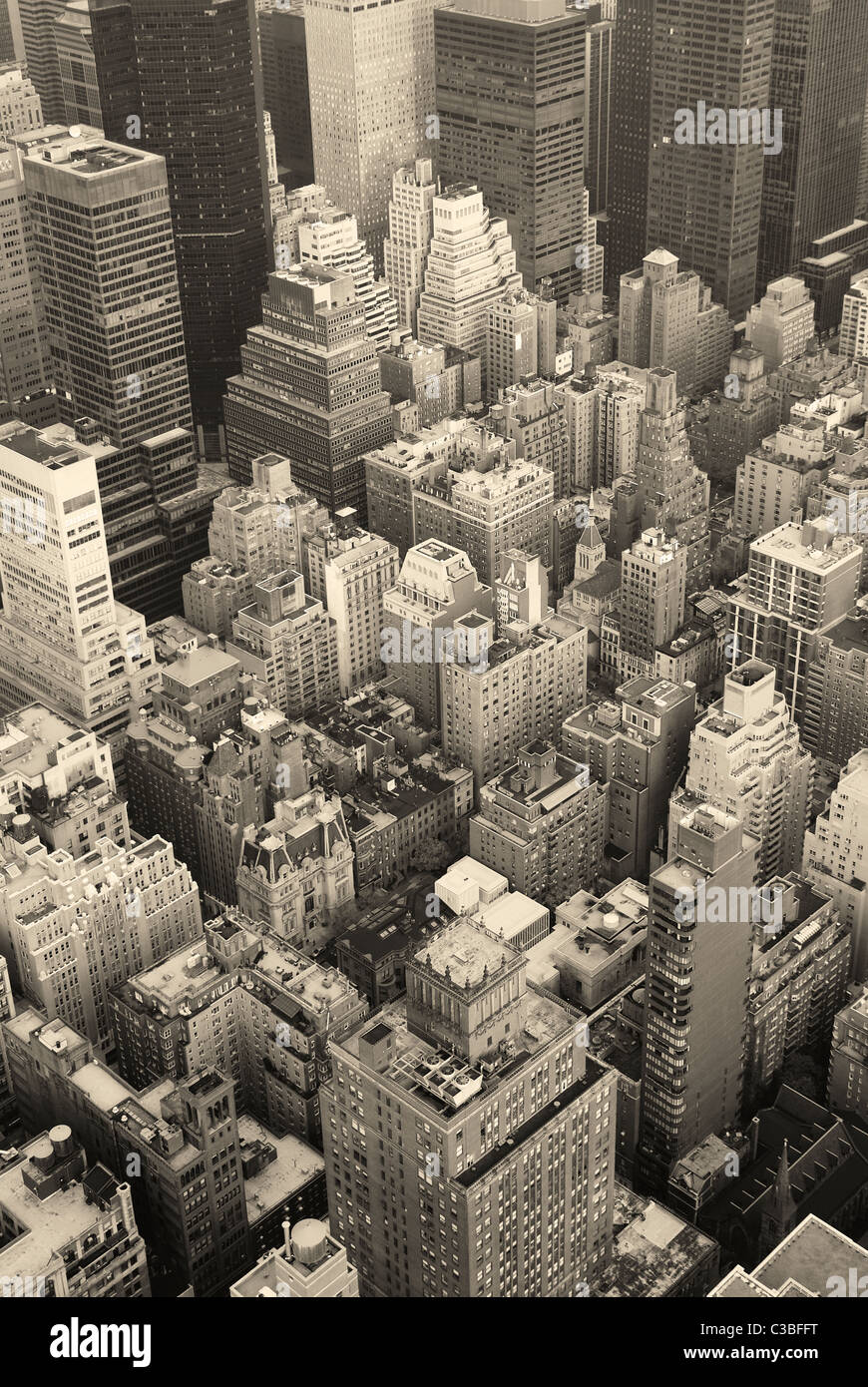 New York City Manhattan skyline aerial view black and white with ...