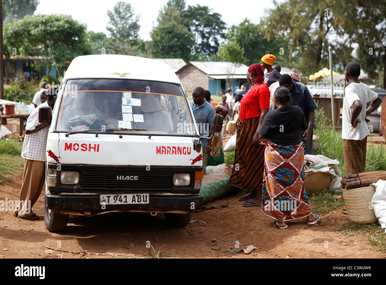 Minibus service to Moshi, Marangu village, Kilimanjaro National Park, Tanzania, East Africa, Africa Stock Photo
