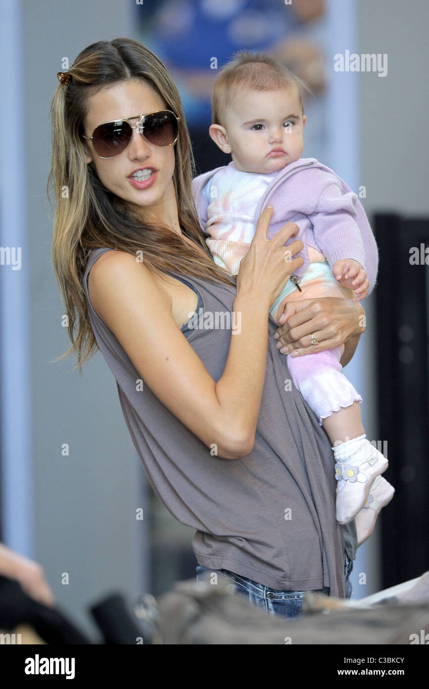 Alessandra Ambrosio arrives at LAX airport with daughter Anja Louise to