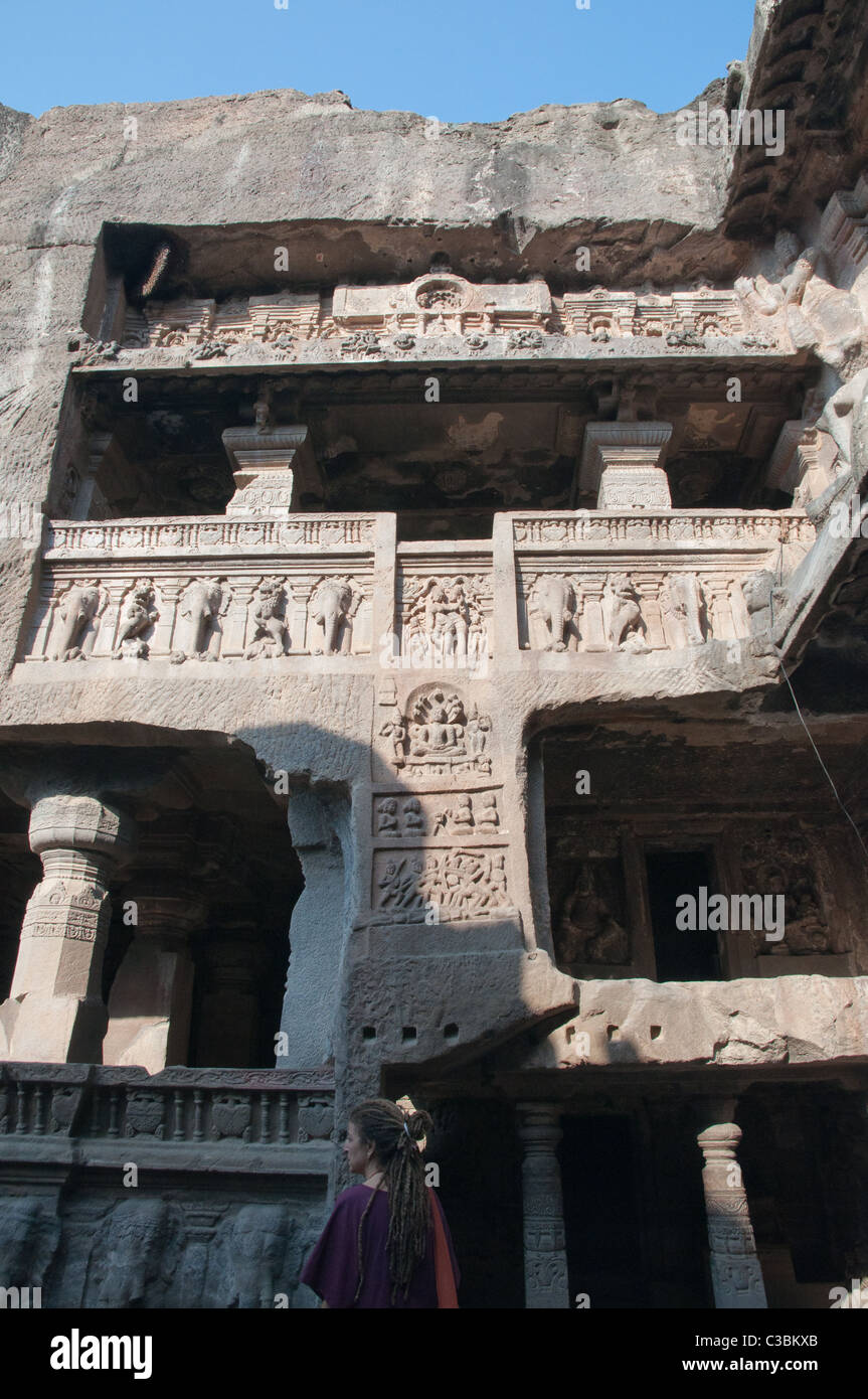 Ellora Caves Kailasa Temple. Carved directly into a basalt rock cliff ...