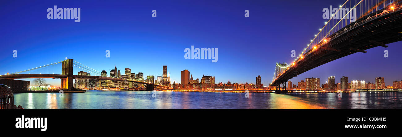 New York City Manhattan skyline panorama with Brooklyn Bridge and ...